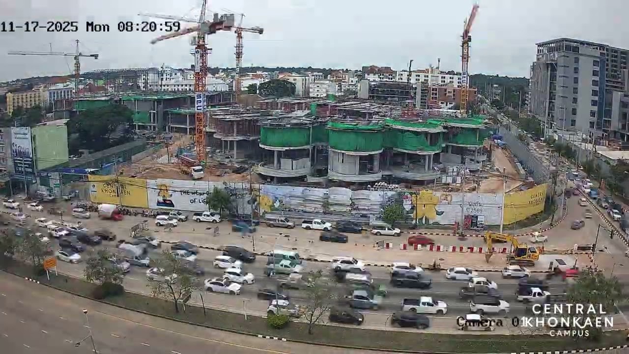 Central Khon Kaen CCTV timelapse angle 2 ภาพจากกล้องวงจรปิดหน้าไซต์ก่อสร้างเซ็นทรัล ขอนแก่น แคมปัส พร้อมวันเวลาบันทึก ใช้เป็นไฟล์ต้นฉบับทำ Time Lapse